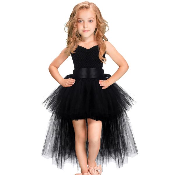 Kleider schwarze Mädchen Tutu Kleid Tulle Vneck Zug Mädchen Abend Geburtstagsfeier Kleider Kinder Mädchen Ballkleid Kleid Halloween Kostüm 114yy