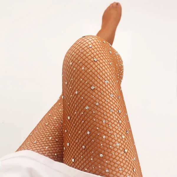 Seksi Rhinestone Womens Sıkı Uygun Profesyonel Dans Salonu ve Latin Dans Çorapları İpek Çoraplar Sert iplik elastik parlak balık ağı 240430