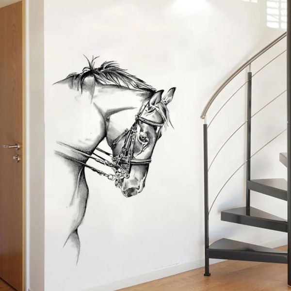 Adesivos vinil pintado de cabeça gentil descendals de parede de cavalo animais padrão adesivos de parede decoração de parede decoração de salão de salão da porta do salão de escada Oficial