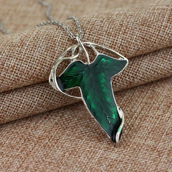 Подвесные ожерелья винтажные эльфы зеленые ожерелье листья эльва -булавка Женская сплава сплав Цепные модные украшения подарки