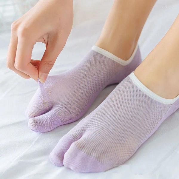 Kadın SOCKS 5 Çift Moda İki Parmak Tekne Bayanlar Görünmez TABI ÇOCK YAZ MESİK İnce Pamuk Şeker Renk Düşük Tüp Kısa