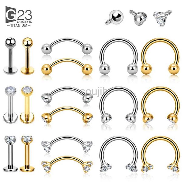 Vücut Sanatları 5 PCS G23 Titanyum 16G CZ Tragus Kaş Delme Vücut Takı Labret Dudak Halkası Saplama Küpe Septum Burun Halkaları İç İplik D240503