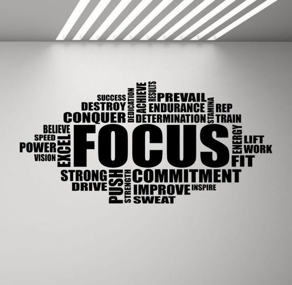 Focus Decal Decal Motivational Sign Palestre Citazione Poster Poster Fitness Sport Vinile Adesivo Inspirazione Camera da letto HomeGym Decor7901382