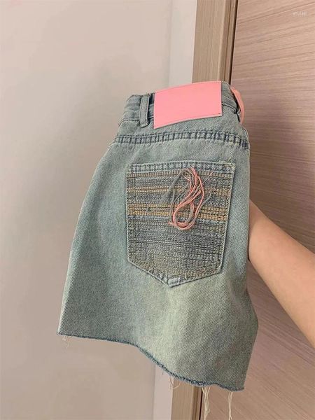 Frauen Jeans hohe Taille Frauen Shorts Blue Casual Harajuku 2024 Sommer Vintage Streetwear Weitbein Design Kurzer Hosen Koreanischer Stil
