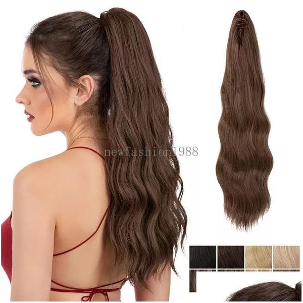 Chignons 22 -Zoll -Klauen -Clip -Wellenschwanzverlängerung 20 in langen Ombre Blonde Haarverlängerungen synthetische Haarstücke für Frauen Mädchen täglich Dhruo