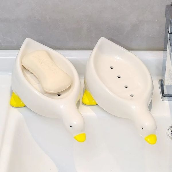 Piatti da 1 pcs scatola di sapone gialla a forma di anatra piatto di sapone con cartone animato piatto di sapone drenabile piatto per contenitori per cambio per accessori per bagno vassoio per accessori per bagno