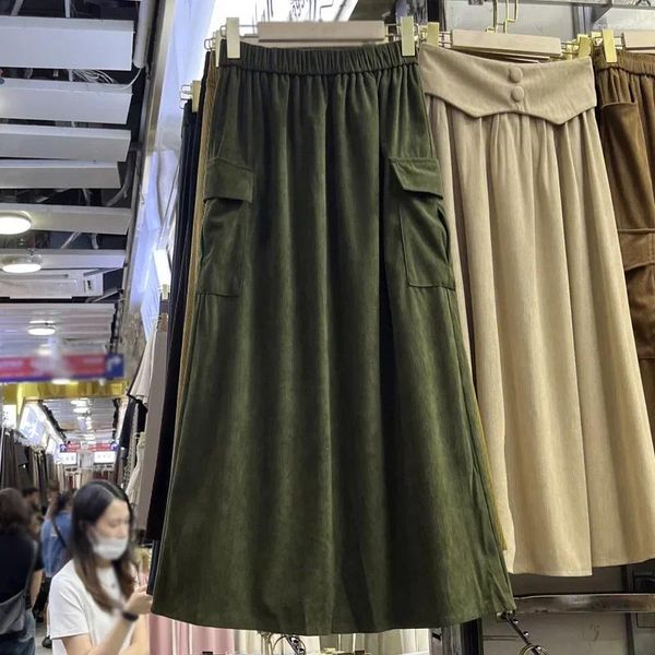 Saias de saia de carga chique para mulheres com penhor de veludo feminino Falha Longskirts Vintage Feminino