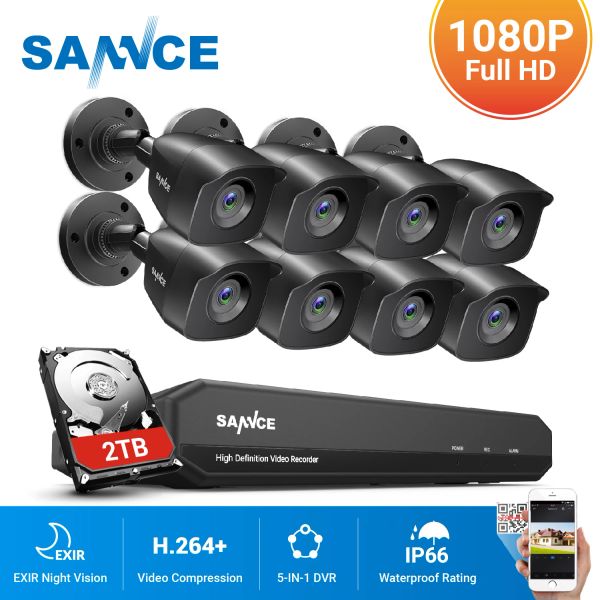 System Sannce 8CH 1080N DVR CCTV System 5MP 1080p 2,0MP Камеры безопасности IR Outdoor IP66 Video Supplance Комплект.