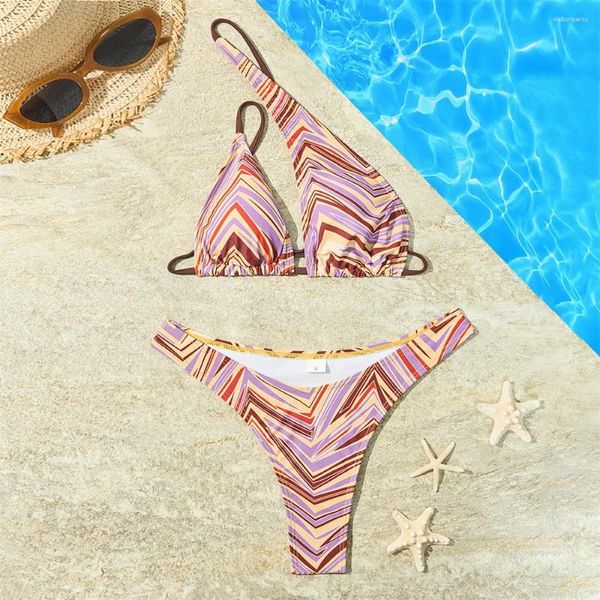 Frauen Badebekleidung Vintage Geometrische Bikini -String Rückenless Dreieck Sexy Badeanzug separate Frauen Trend Urlaub Brazil Micro Badeanzug