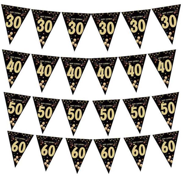 Banner -Flaggen 18 30 40 50 Jahr 60 JAHRES BRACHTE Geburtstag Banner Streamer für Party Backdrops Dekoration Erwachsener Geburtstagsniversaire 30age Black Flags