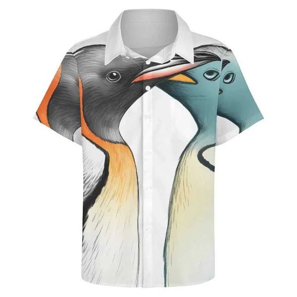 Camicie casual maschile stampato in 3D simpatici camicie da spiaggia di pinguin alla moda animale casual camicette grafiche per uomo vestiti di abbigliamento ragazzo corto slve y240506