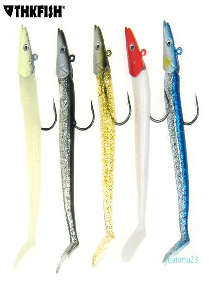 Moda 5pcs 12cm 21g balıkçılık cazibesi batan kalem şekilli jig balık kafası balıkçılık yumuşak cazibesi kancalarla yapay yem 5 color88833083