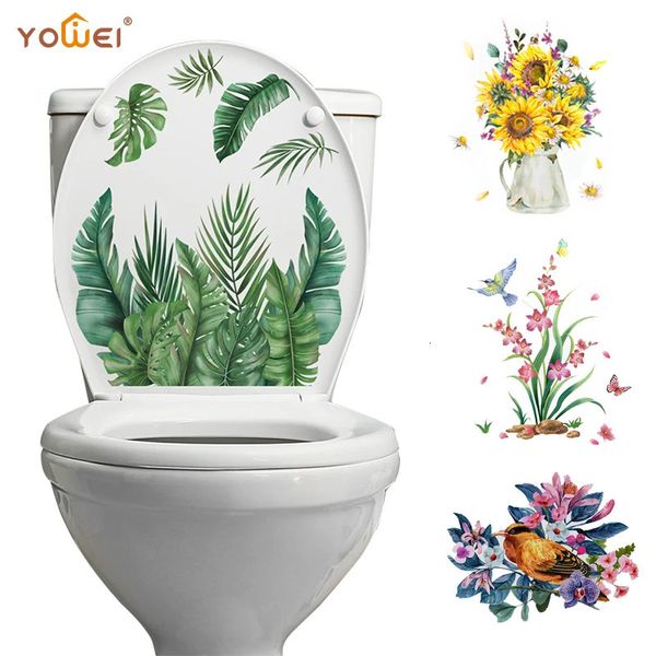 Planta verde folhas adesivos de parede decoração de banheiro decoração de sala de estar para casa decalques decorativos de casa adesiva comercial auto adesiva 240506