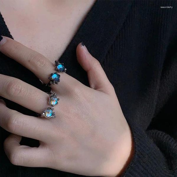 Clusterringe Opal unregelmäßiger Natursteinring mit blau ästhetischer Egirl offen für Frauen Y2K Trendy Creative Fingerschmuck