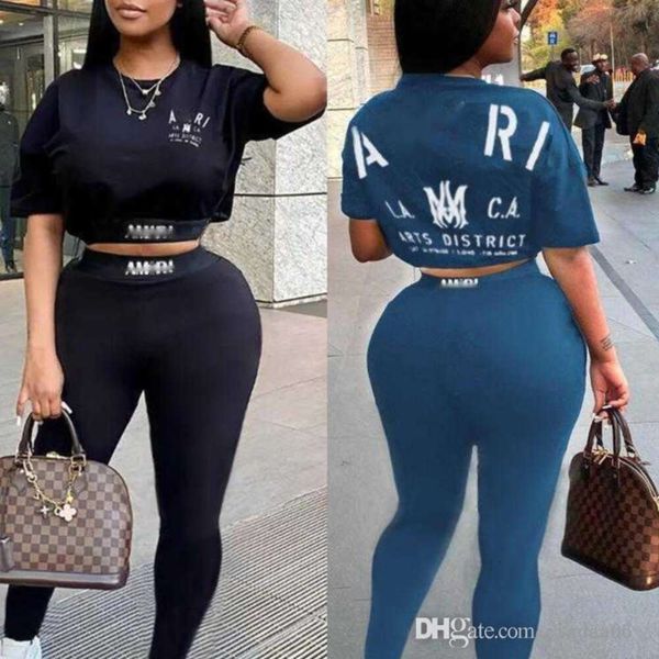 Designer-Tracksuits Womens Sportwear 2024 neuer Buchstaben vorne und zurückgedrucktes Kurzarm T-Shirt Long Hosen zweiteilige Set