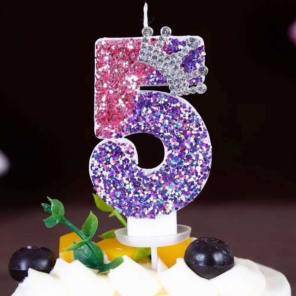 3 pezzi candele 1 pepcs Numero Candele torta bambina corona decorazione carina decorazione digitale candele topper feste di compleanno Memorial Day Decors