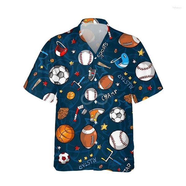 Herren lässige Shirts Hawaiian Baseball Shirt Print Kreativ Strand kurzärmeliger Sommerknopf auf Patchwork Tops 3D Ropa de Hombre
