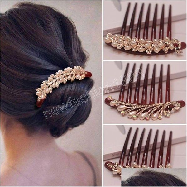 Accessori per capelli a sette denti pettine cristallo strass di rinestone imitazione perle coil copricapo per matrimoni feste di riferimento alla consegna di goccia dropeta dheta