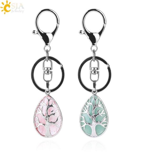 CSJA Fashion Drop Drop Drop Key Ringh Key Holder Reiki Natural Stone Ameetyst Lava Tree of Life Ciondolo per auto motociclistica BA2224948