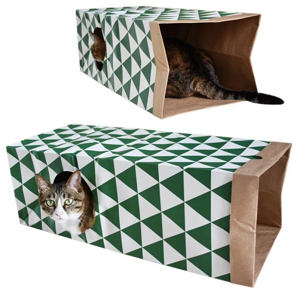 Toys 1pc Green and White Grid Tunnel House, Túnel de Pet Toys, Supplies de Cat, House de Papel de Toy Cat, Brinquedos de corredor de gatos e suprimentos de animais de estimação