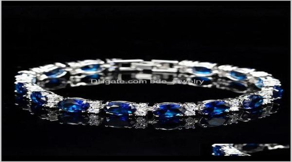 Bracelets JewelryVictoria Luxury Jewelry Brand 925 Sterling Sier Oval Corte azul Sapphire CZ Diamond Ruby Women Wedding Bracelet for3440906