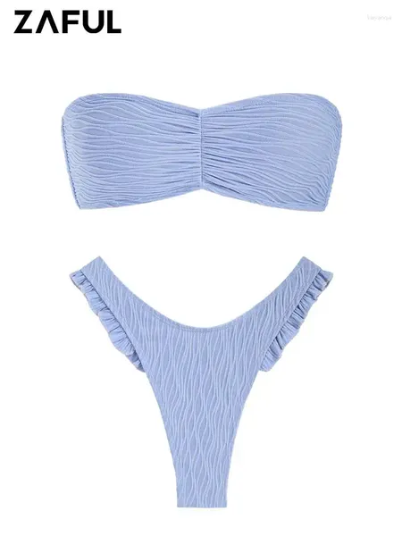 Swimwear's Swimwear Donne da bagno Bandeau testurita in pizzo su rotagone arruffato set bikini set bikini a due pezzi femminile beachwear.