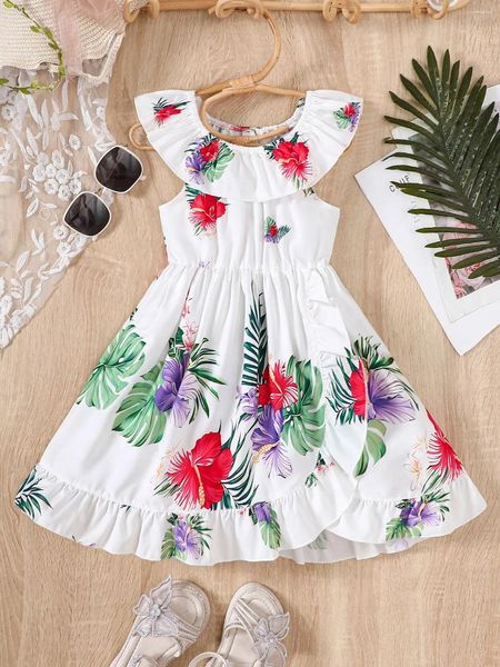 Mädchenkleider Mädchen Sommerprodukt Leisure Urlaub kleines frisches Kleid mit Rüschenkante Design ländlicher Blumenkinderrock 2-6 Jahre alt