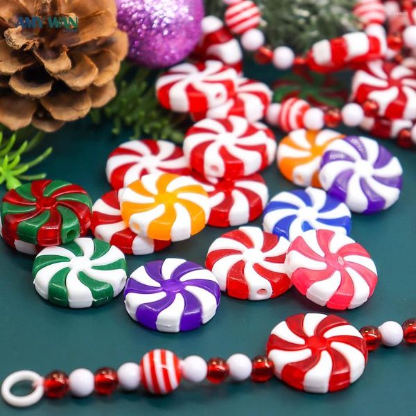 Decorações de Natal 50pcs Candy Ornamentos de plástico Decoração de hortelã -pimenta colorida para casa Fake Candies Fake Tree Pingententes DIY Ano