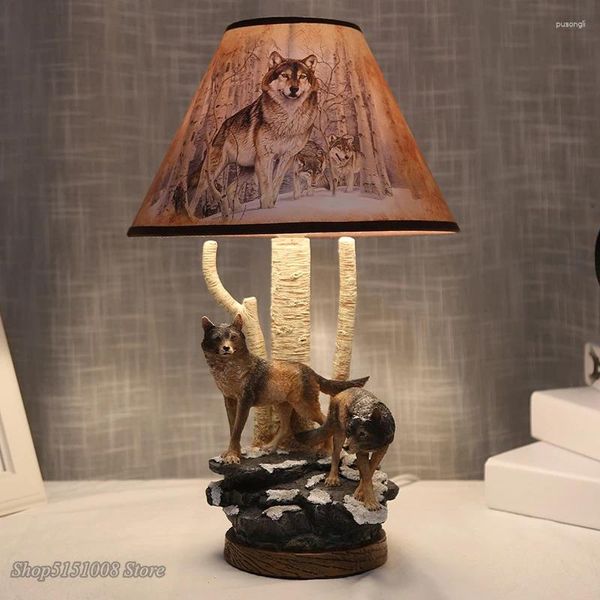 Lâmpadas de piso moderno resina lobo lobo lâmpada de animal de cama de cama de mesa de leitura luz para sala de estar decoração de casa decoração de led de barracas de led