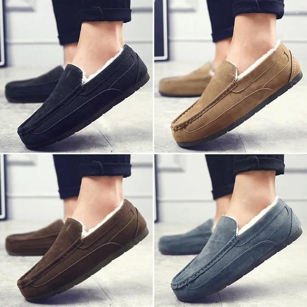 Повседневная обувь зимние мужчины плюш теплые zapatos de hombre модные кроссовки Man Loafers Europe Brand Design Slip-On Flock S