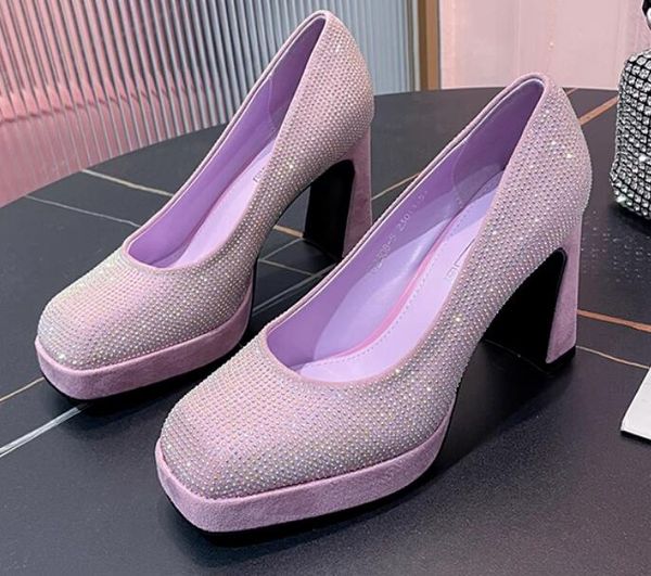 Дизайнерская обувь блестящие каблуки каблуки лаванды высокие каблуки насосы туфли женская деловая вечеринка свадебная обувь свадебная обувь для невесты вечерние вечеринка