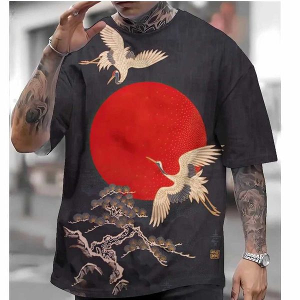 Camisetas masculinas 2024 Novas camisetas T para homens de estilo japonês ukiyoe roupas gráficas de grandes dimensões slve tops de verão strt masculino camiseta t240505