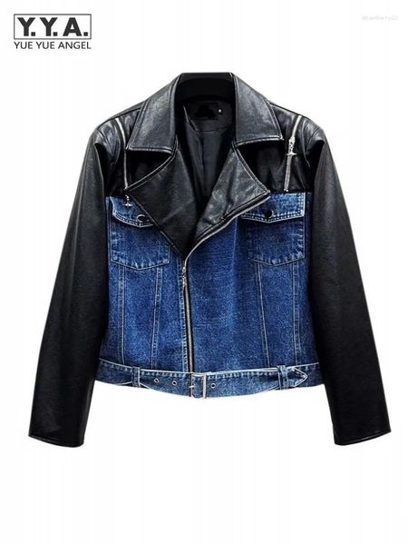 Giacche da uomo Design uomo giacca per moto in pelle putta giullata in denim camice corto manica lapel street casual capriugura a maniche lunghe punk