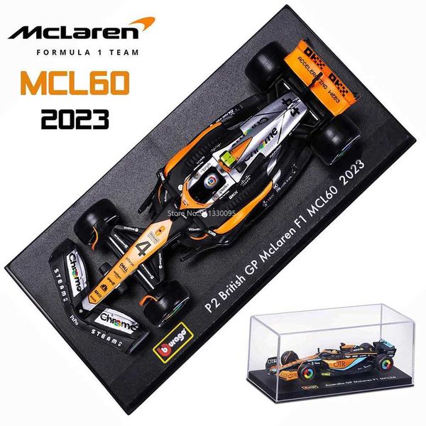 Modelo Diecast Cars Bburago 1 43 Mcl60 2023 4xw Lando Norris P2 UK GP McLaren F1 #81 Oscar Carro de pias -pias -pias -pias de carro de fundição Carl2405