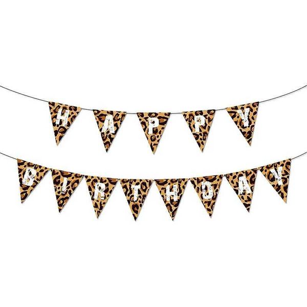 Banner sinaliza a mulher de leopardo de feliz aniversário, decoração de decoração bandeira de galhet Wild Wild One Birthday Jungle Safari Party Bunting Supplies