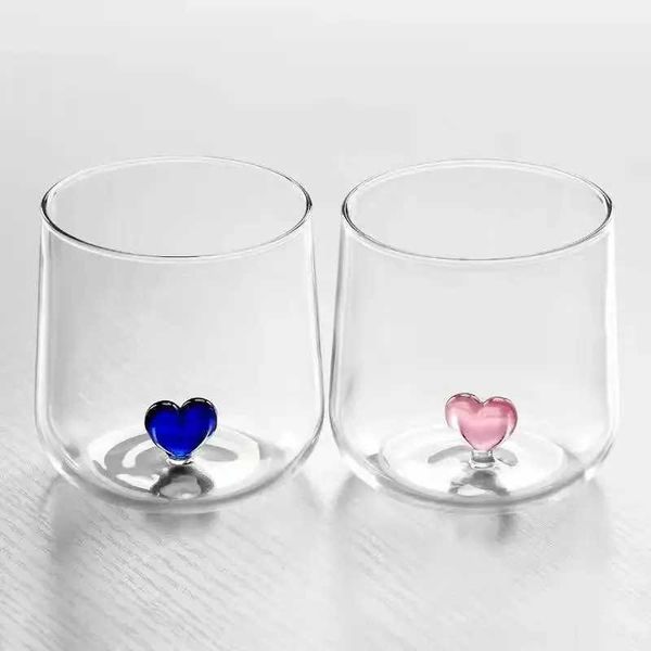Tumblers nordic ins stil ev dekorasyon çifti aşk kalp fincanı su sütü kahve şeffaf yaratıcı basit cam kupa h240506