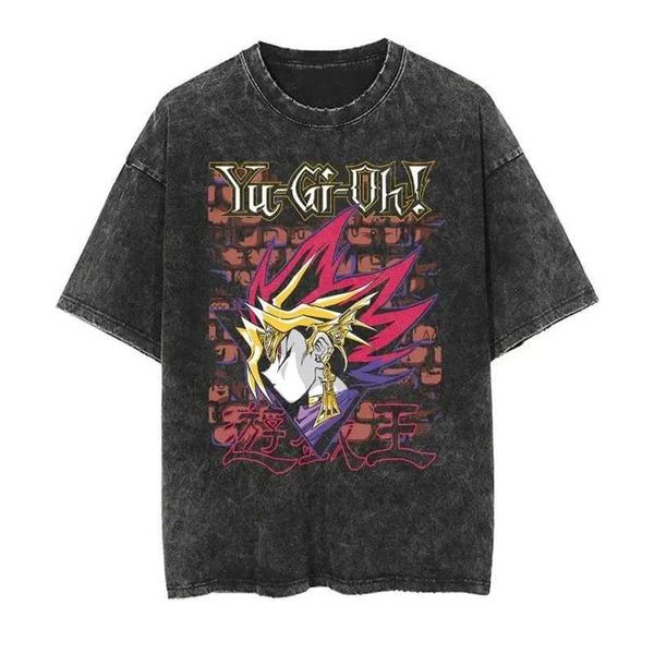 Erkek Tişörtleri Yaz Erkekler Tişörtlü Tişört Hip Hop Strtwear Japon Karikatür Anime Yu Gi OH Grafik Vintage T-Shirt Harajuku Kısa Slve T240506