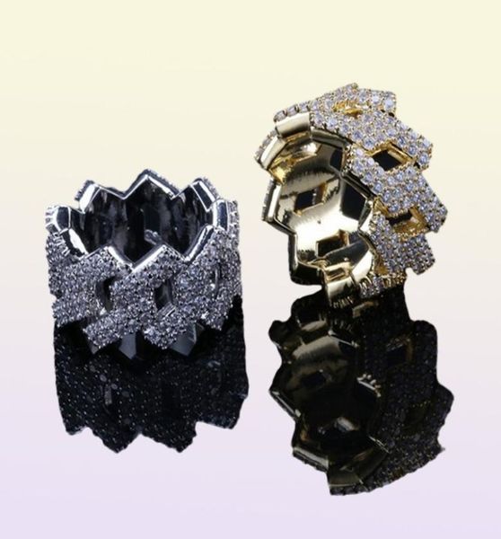 Хип -хоп ювелирные украшения обручальные кольца свадебные наборы роскошные дизайнер Diamond Love Ring Iced Out Gold Ring Style Charms Mens Accessories7120549