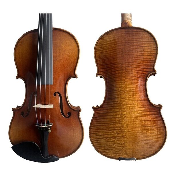 4/4 violino artesanal Solid Falmed Maple Back Spruce Top Aubert Bridge Rich Sound