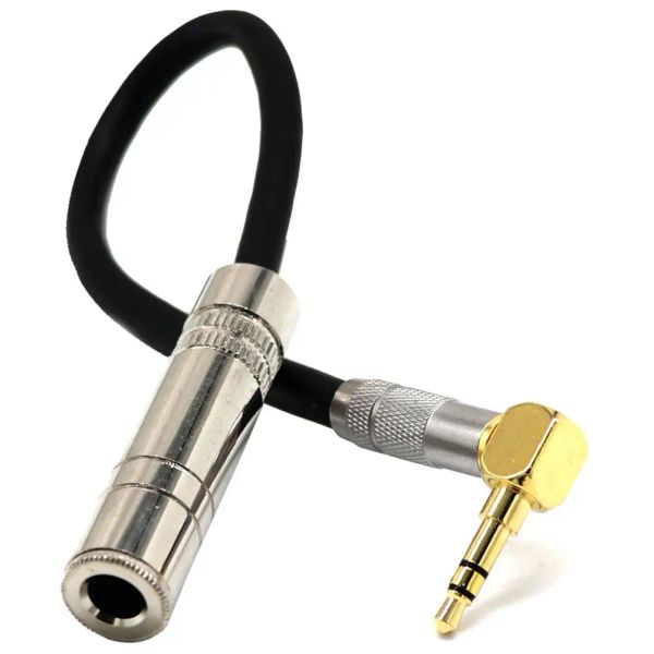 Kablolar 6.35 dişi stereo - 3,5 erkek fiş jakı stereo 0.2m HIFI MIC ses uzatma kablosu kısa 90 derece açılı ses hat