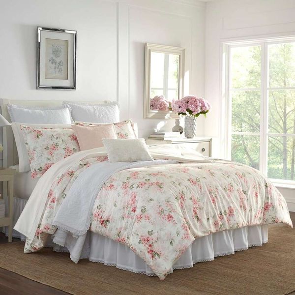 Conjunto de edredom rei luxuoso com shams combinando em wisteria rosa - decoração de casa elegante para todas as estações - roupas de cama macias e aconchegantes para camas king size
