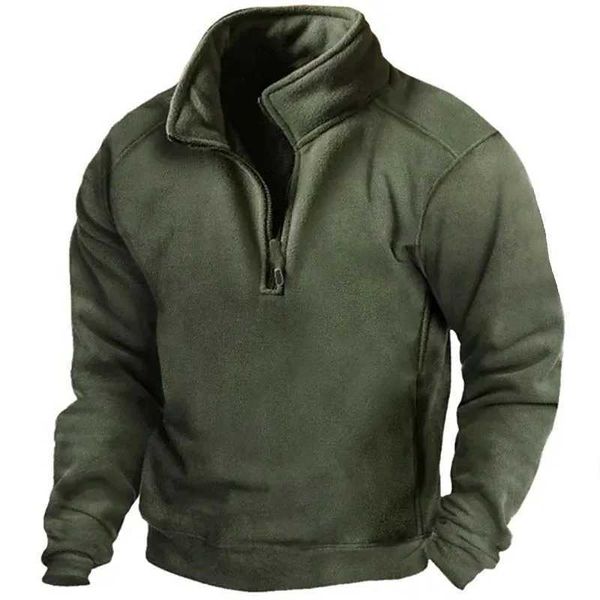 Herren Hoodies Sweatshirts Herren Hälfte Reißverschluss Sweatshirt Herbst Herbst Herbst Hals Lose Feste Farbe Zeichnen Sie neue Herren Trend Casual Army Green Hoodie Q240506