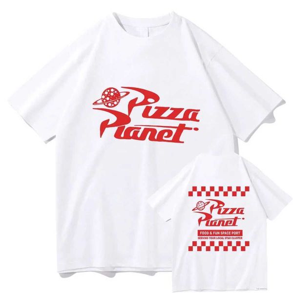 Erkek Tişörtler 2024 Yaz Pizza Gezegen Tişörtleri Erkekler ve Erkekler Grafik Sweatshirt Vintage Pamuk T-Shirt Büyük Boy Hip Hop TS Klasik Giysiler T240506