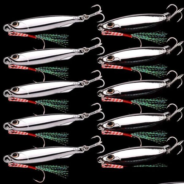 Esche esca 10pclot metal ghianta cucchiaio 10g 15g 20g 30g 40 g con gancio jigging pesce bassino pesca ad esca artificiale otmtx