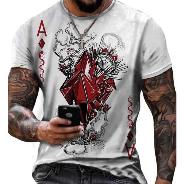 Camisetas de camisetas masculinas cubas ás de camiseta 3D Men impressos de verão grande homem casual ts tampos redondos vintage slve hip hop strtwear t240505