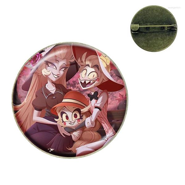 Spettame Hazbin Hell Cartoon Pins Anime Alastor Chibis Charlie Vintage Glass Dome Distintivi in metallo per il regalo di decorazione dello zaino per vestiti