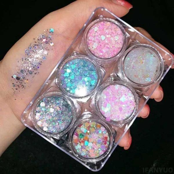 Ek0h Body Glitter блеск бриллиантовых глаз с блестками гель -тени для век палитра макияж для волос с блестящим гель гель -арт вспышка с блестками кремовая русалка D240503