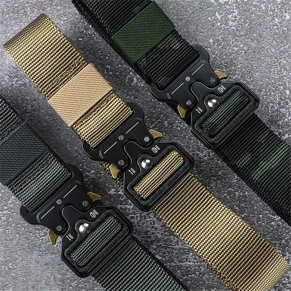 Cintos mais grande tamanho grande 150 170cm Mens Belt Exército de caça ao ar livre de caça ao ar livre Multi -função Combate Sobrevivência de longa lona Belts de nylon T240429