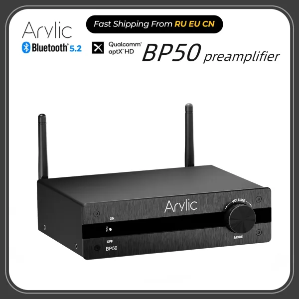 Охлаждение arylic bp50 bluetooth stereo aptx hd -предварительное презервативное презерватив 2,1 канал Mini Class D Integrated Amp для домашних динамиков