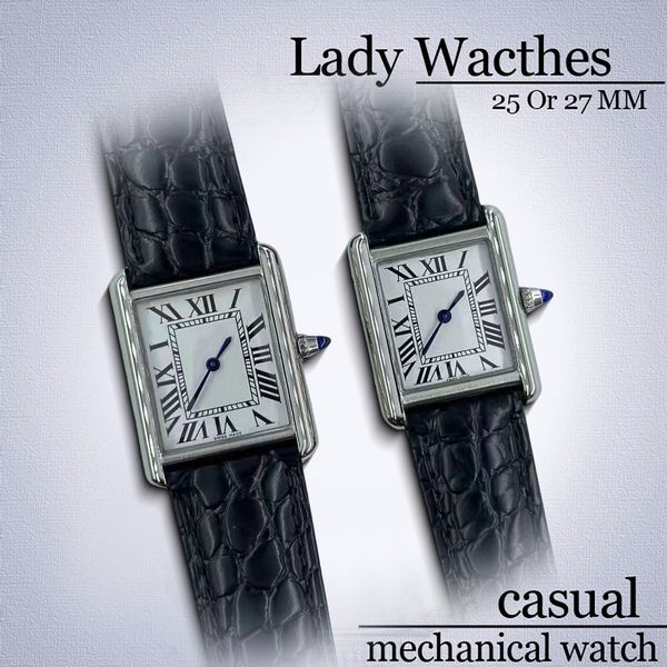 Women Watch Watches hochwertige Designer-Uhr-Bewegung Uhren Tank 25 oder 27 mm Quarz-Batterie Edelstahl Leder Watchstrap Diamond Lünette Fashion Watches